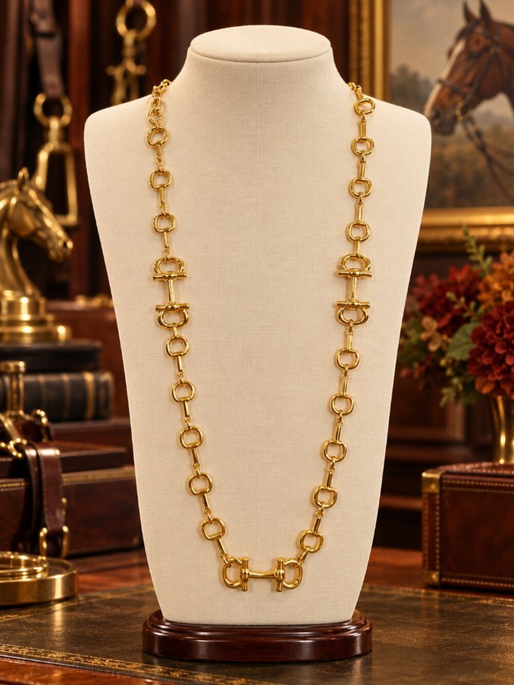 Gold Snaffle Bit Link Necklace | Equestrian Statement Necklace | Horse Lover Jew